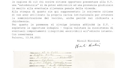 Vaccini, l’autodenuncia del sindaco Nicolosi